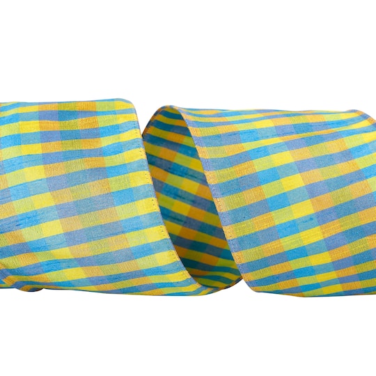 JAM Paper 4" x 10yd. Wired Plaid Dupioni Sally Ribbon